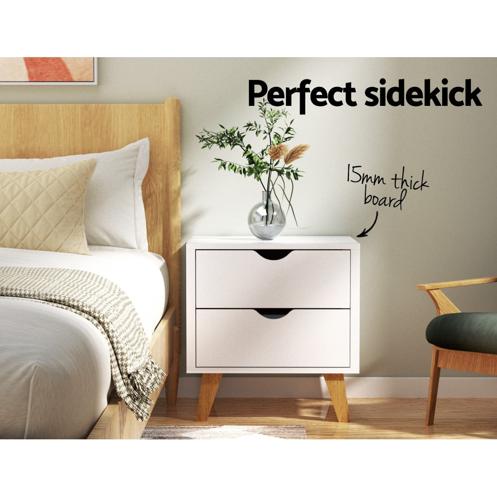 Marlook Bedside Table 2 Drawers - ANDERS White