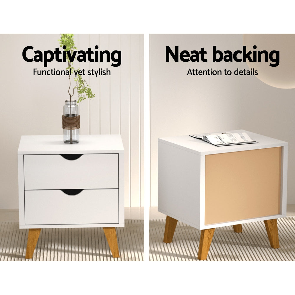 Marlook Bedside Table 2 Drawers - ANDERS White