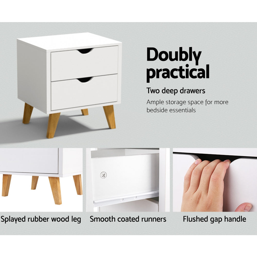 Marlook Bedside Table 2 Drawers - ANDERS White