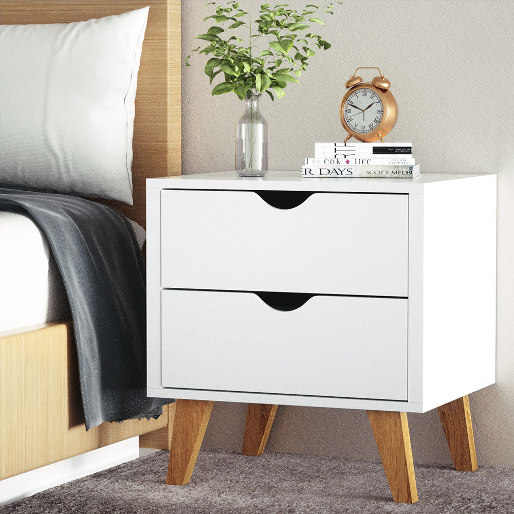 Marlook Bedside Table 2 Drawers - ANDERS White