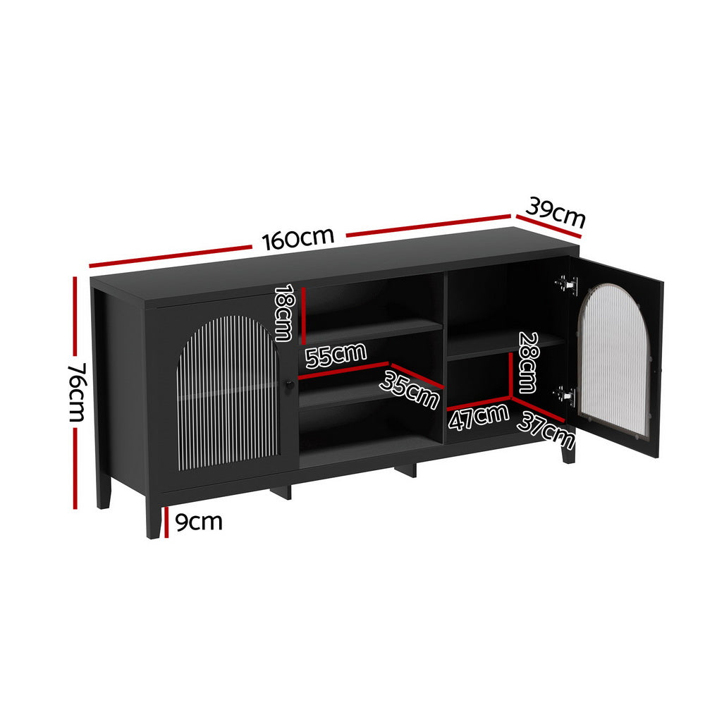 Marlook Buffet Sideboard Shelves Double Doors - Black