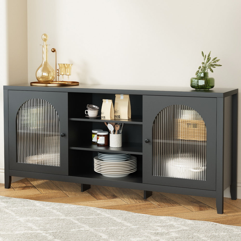 Marlook Buffet Sideboard Shelves Double Doors - Black