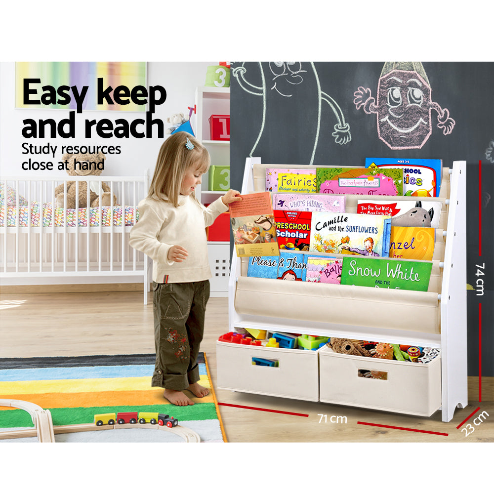 Marlook 4 Tiers Kids Bookshelf Magazine Rack Children Bookcase Organiser Drawer
