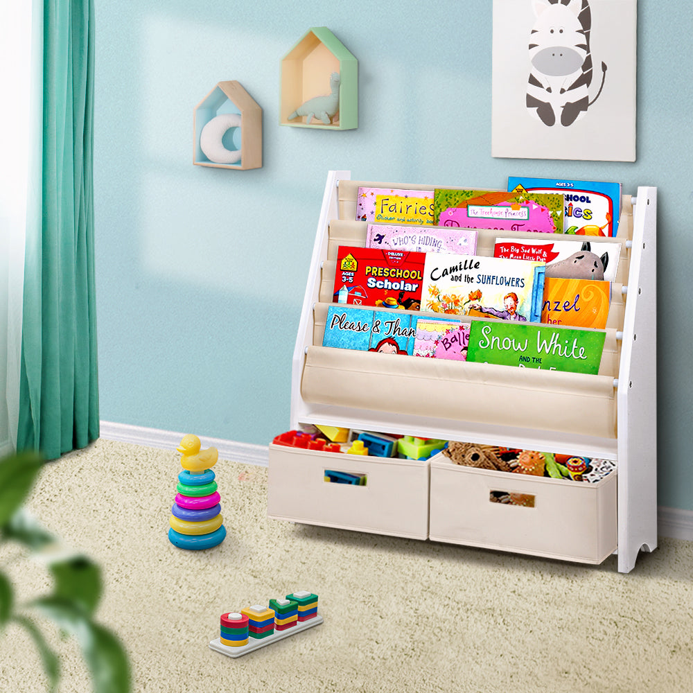 Marlook 4 Tiers Kids Bookshelf Magazine Rack Children Bookcase Organiser Drawer