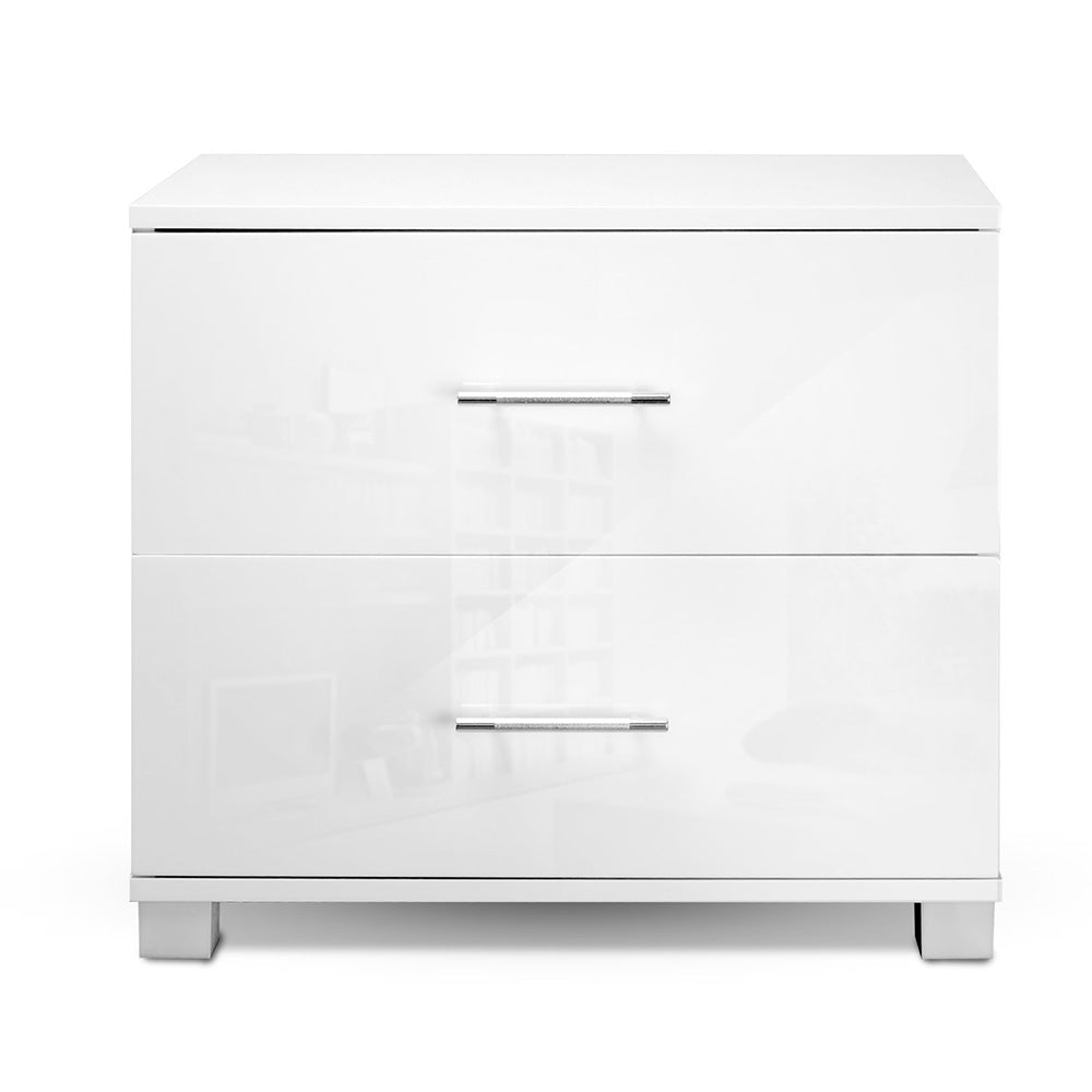 Marlook Bedside Table 2 Drawers High Gloss - White