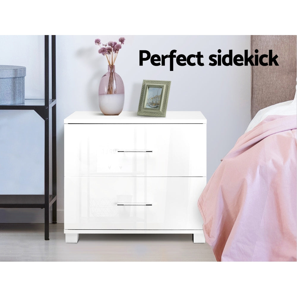 Marlook Bedside Table 2 Drawers High Gloss - White