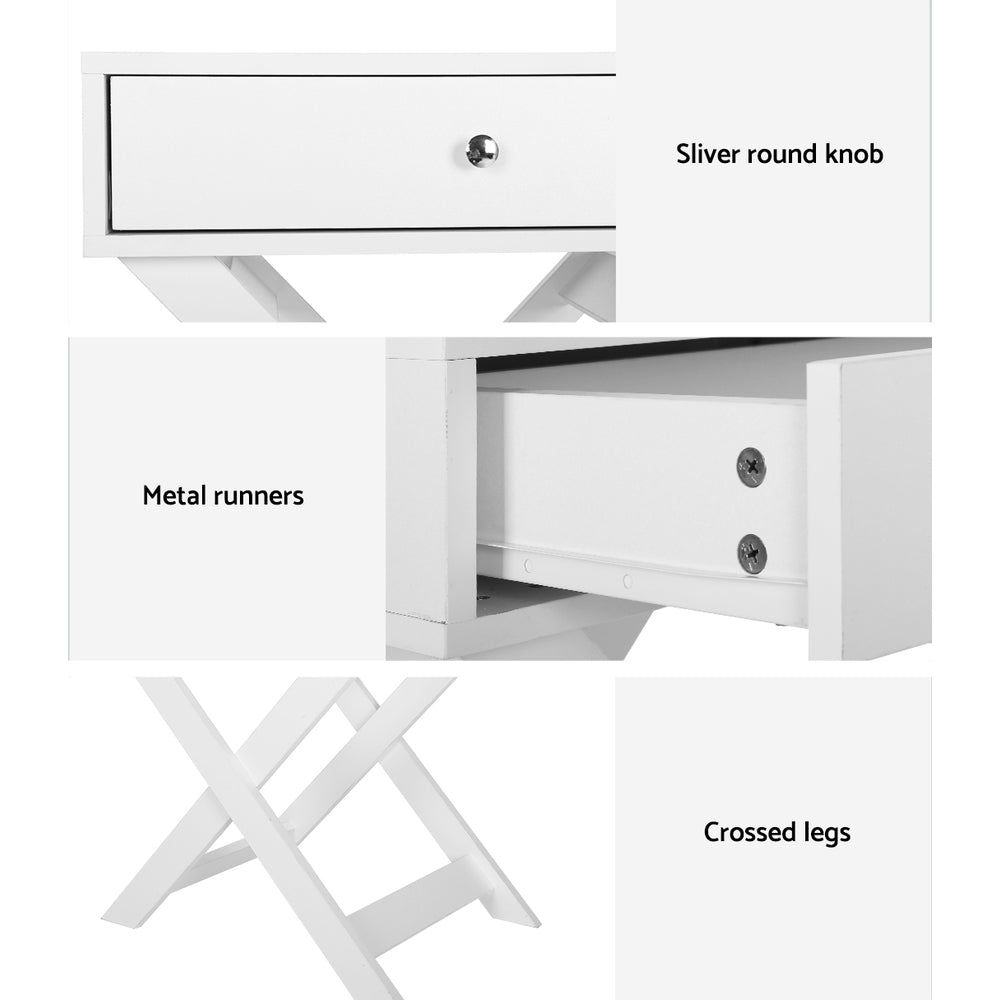 Marlook Bedside Table Drawers Side Table Storage Cabinet Nightstand White QARA