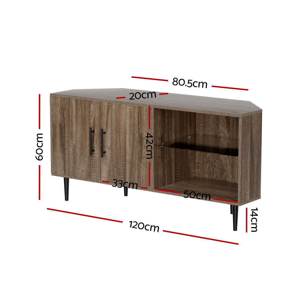 Marlook Corner Entertainment Unit Stand TV Cabinet Open Storage Shelf 120CM
