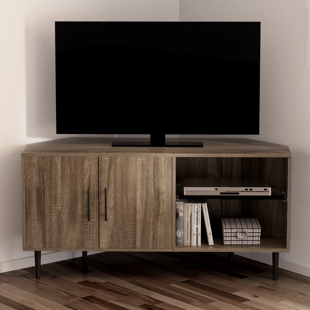 Marlook Corner Entertainment Unit Stand TV Cabinet Open Storage Shelf 120CM