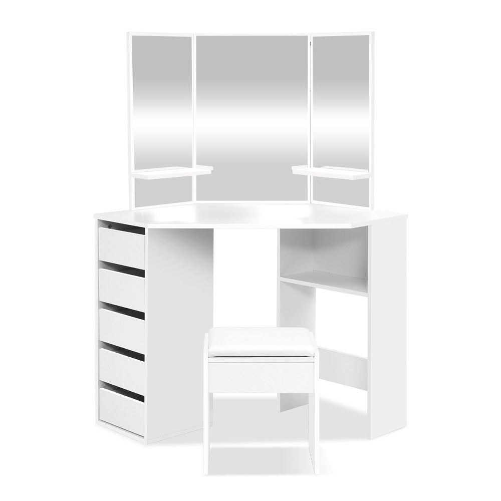 Marlook Dressing Table Stool Set Corner 5 Drawers White
