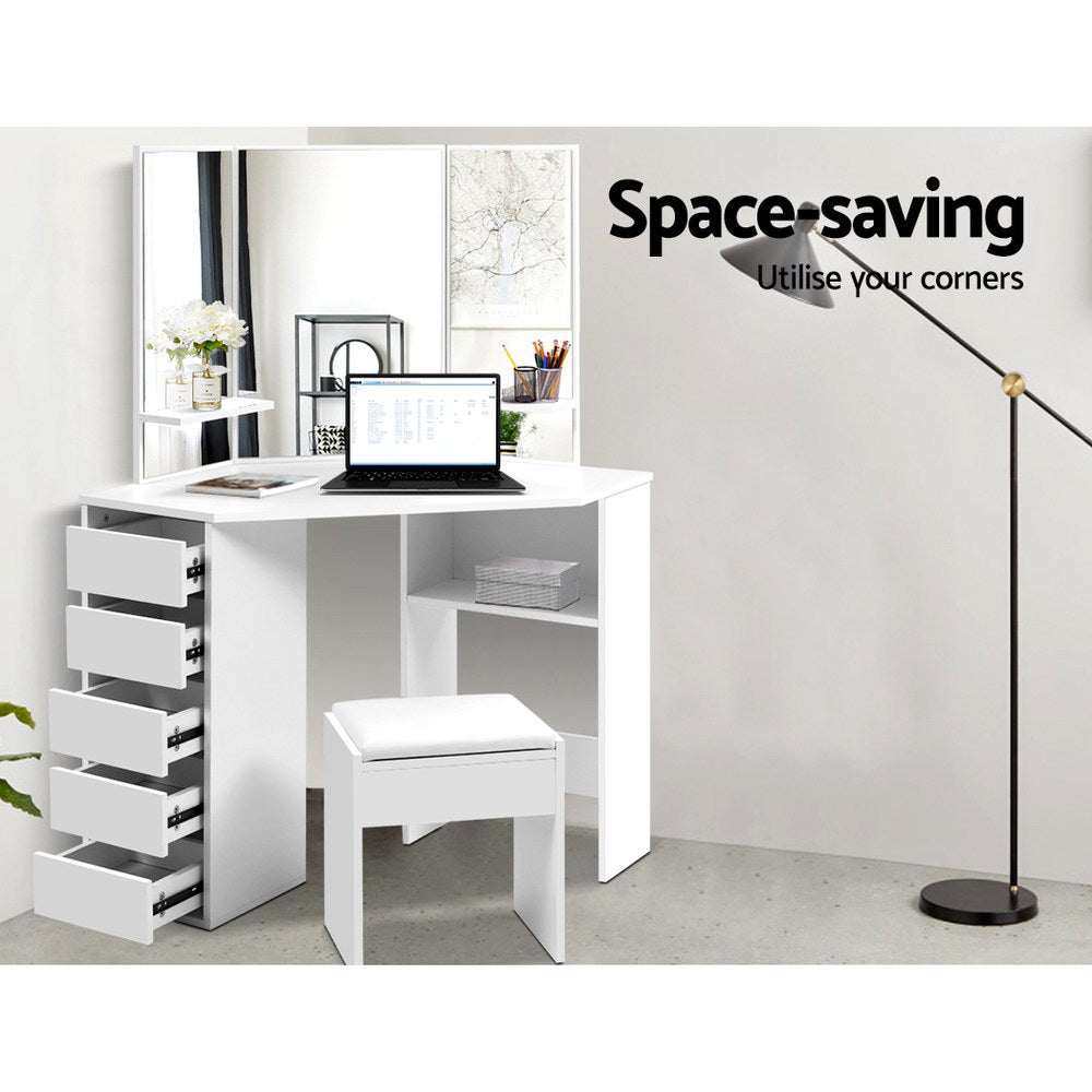 Marlook Dressing Table Stool Set Corner 5 Drawers White
