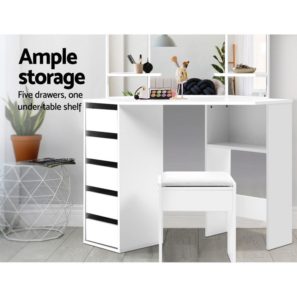 Marlook Dressing Table Stool Set Corner 5 Drawers White