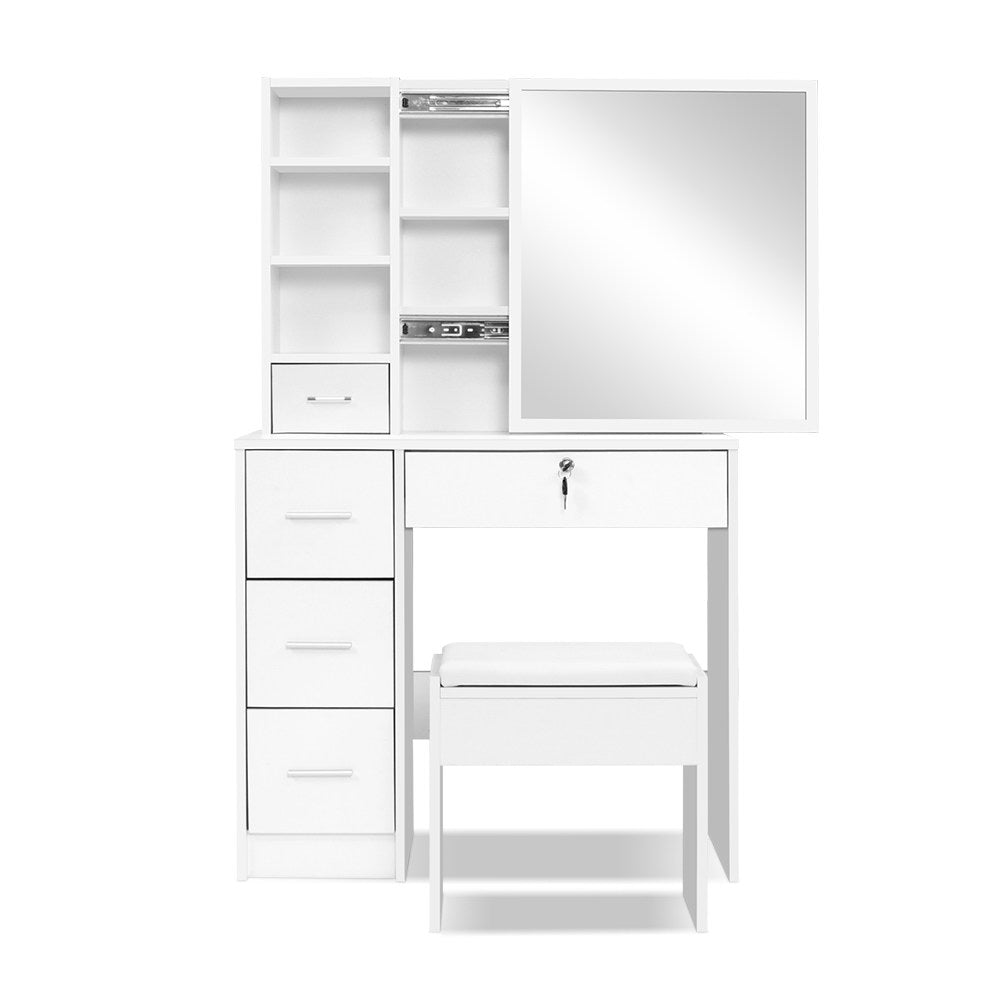 Marlook Dressing Table Stool Set Sliding Mirror White Diane