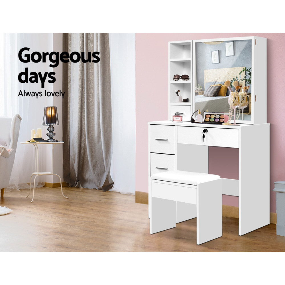 Marlook Dressing Table Stool Set Sliding Mirror White Diane