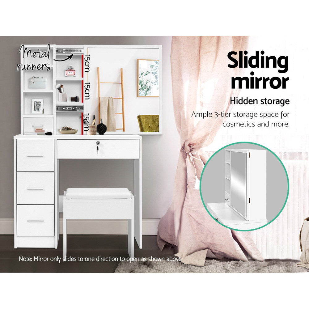 Marlook Dressing Table Stool Set Sliding Mirror White Diane