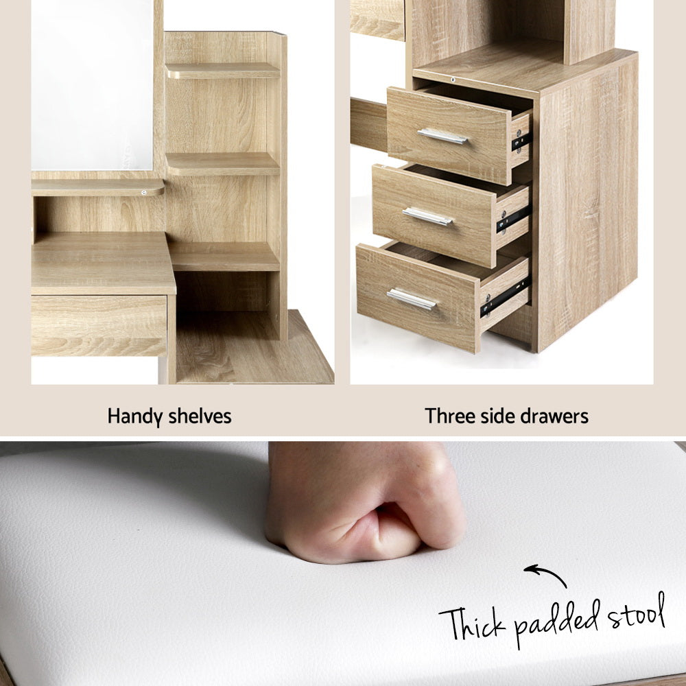 Marlook Dressing Table Stool Set 4 Drawers Oak