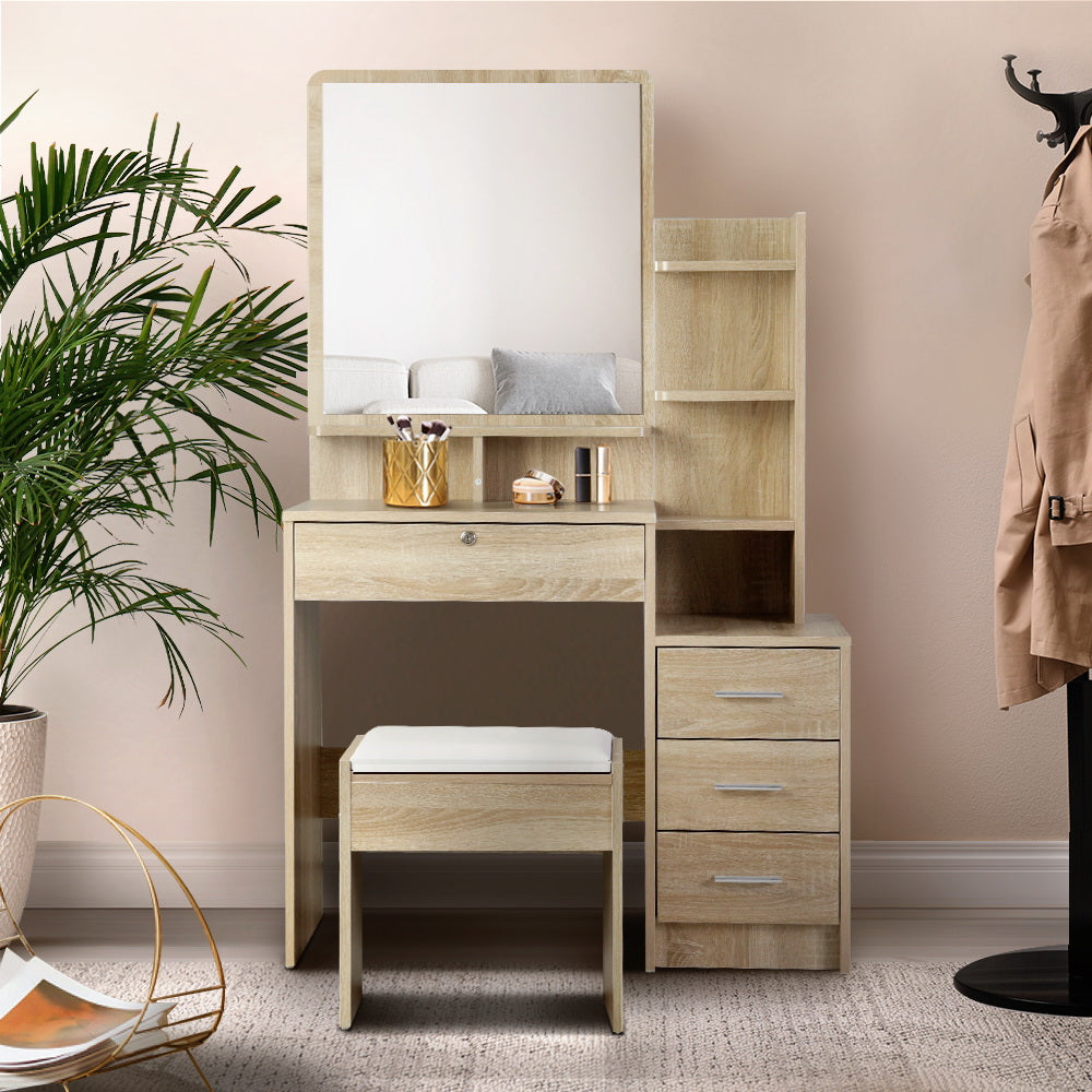 Marlook Dressing Table Stool Set 4 Drawers Oak
