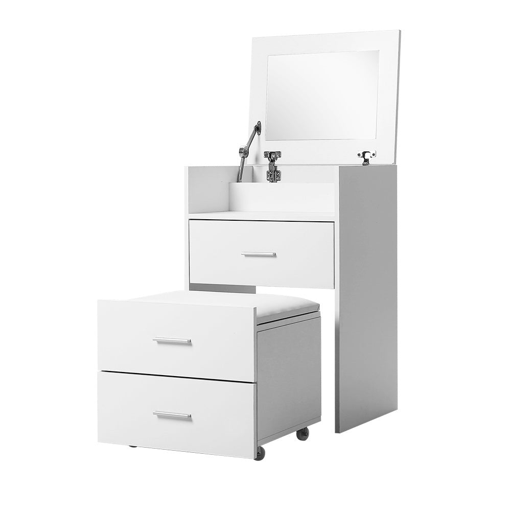 Marlook 2-in-1 Dressing Table Stool Set Bedside Table White