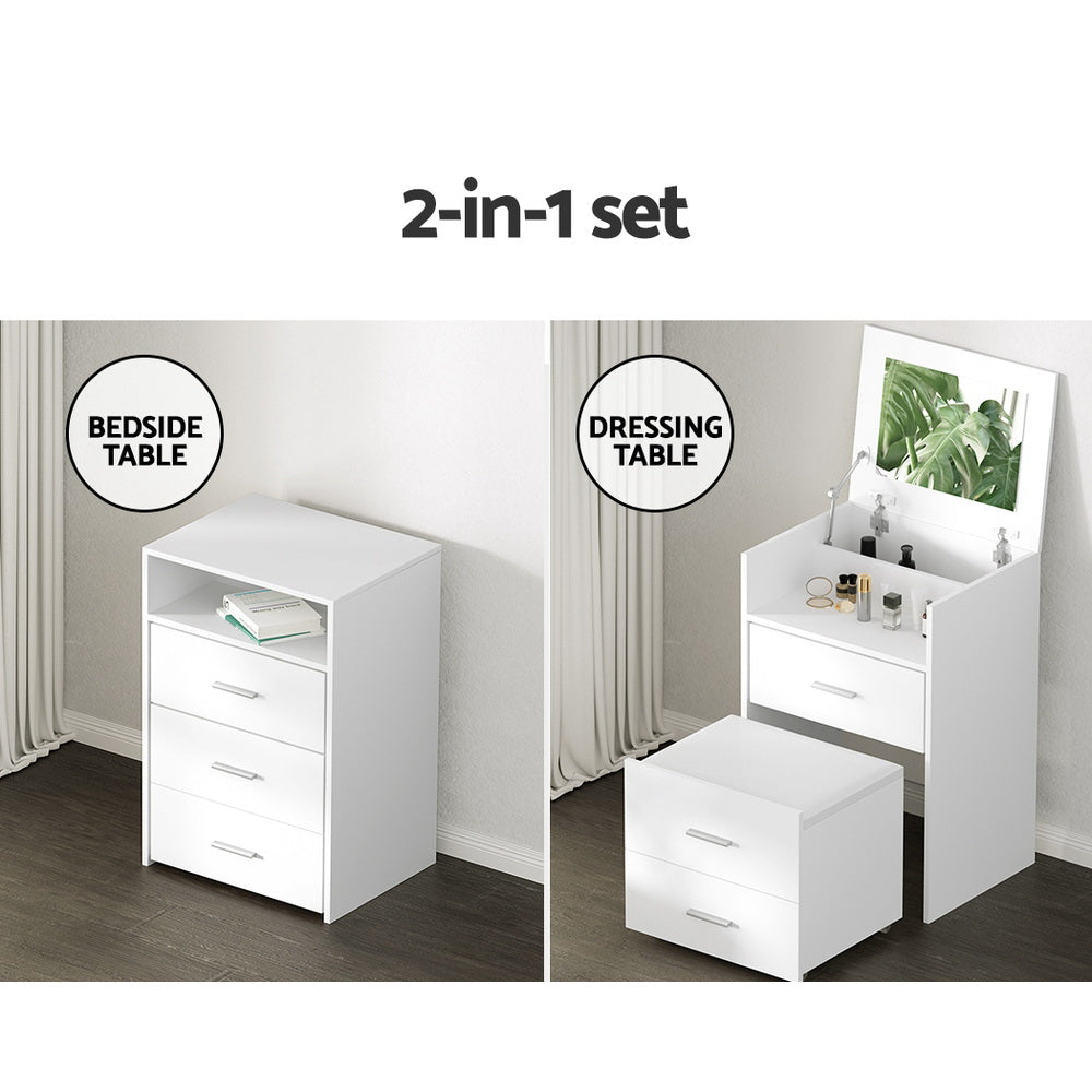 Marlook 2-in-1 Dressing Table Stool Set Bedside Table White