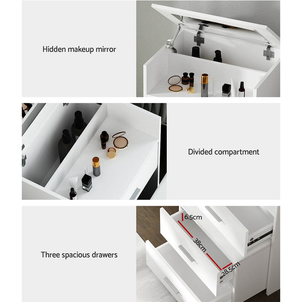 Marlook 2-in-1 Dressing Table Stool Set Bedside Table White