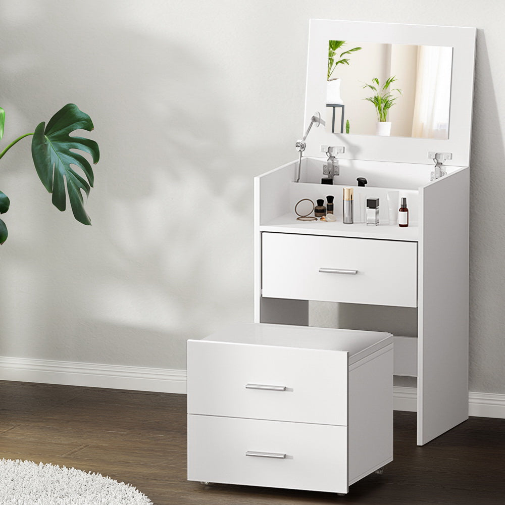 Marlook 2-in-1 Dressing Table Stool Set Bedside Table White
