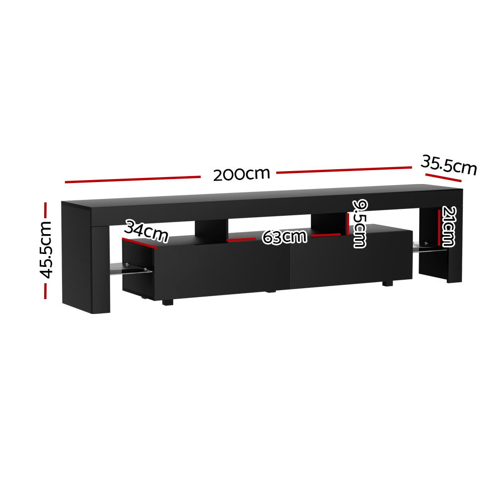 Marlook TV Cabinet Entertainment Unit Stand RGB LED Gloss Furniture 200cm Black
