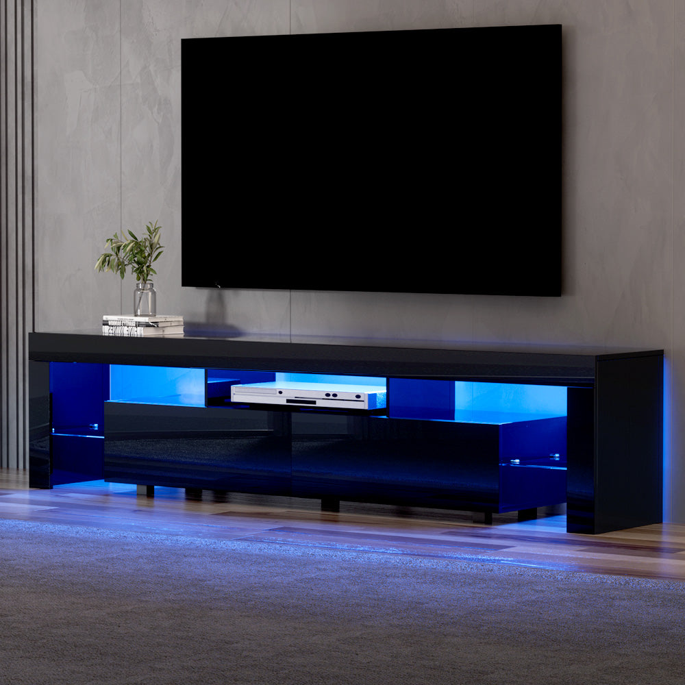 Marlook TV Cabinet Entertainment Unit Stand RGB LED Gloss Furniture 200cm Black