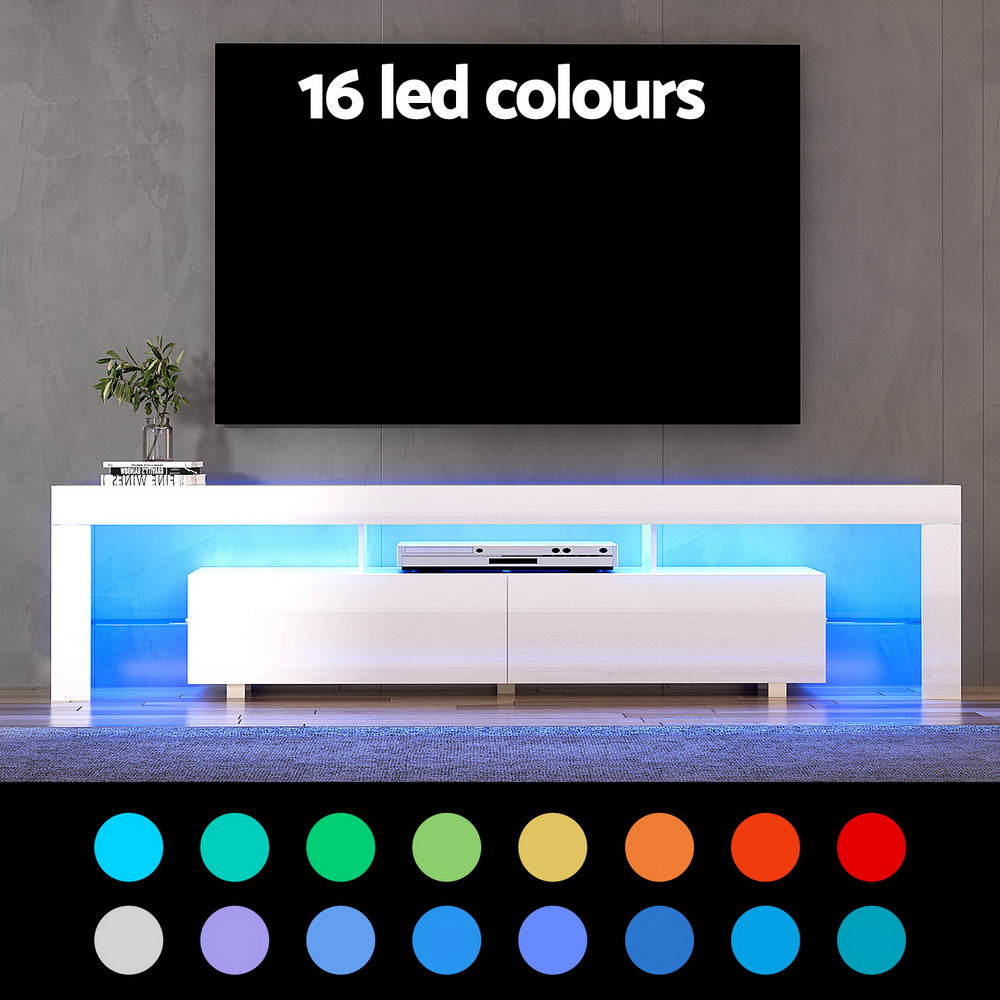 Marlook TV Cabinet Entertainment Unit Stand RGB LED Gloss Furniture 200cm White