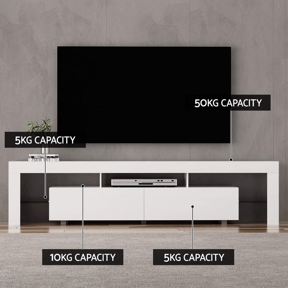 Marlook TV Cabinet Entertainment Unit Stand RGB LED Gloss Furniture 200cm White