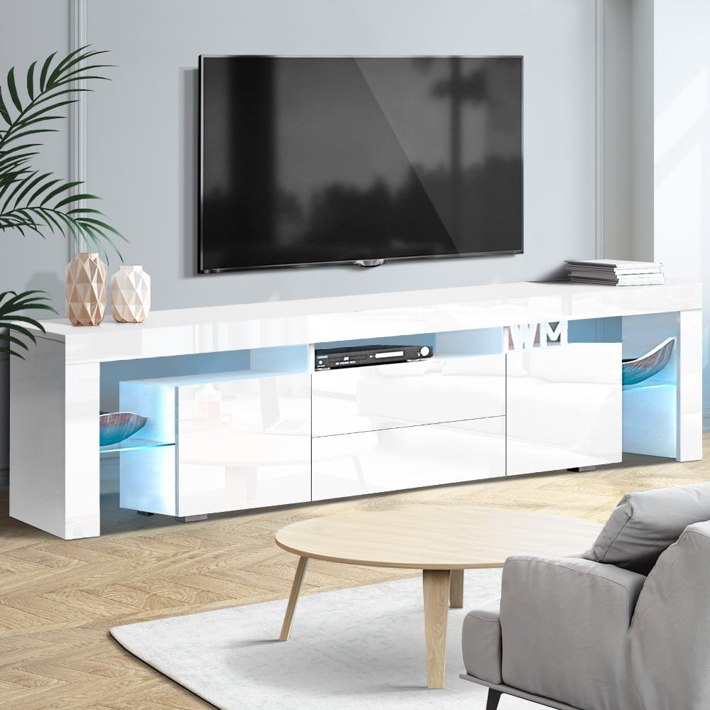 Marlook TV Cabinet Entertainment Unit Stand RGB LED Gloss Furniture 200cm White