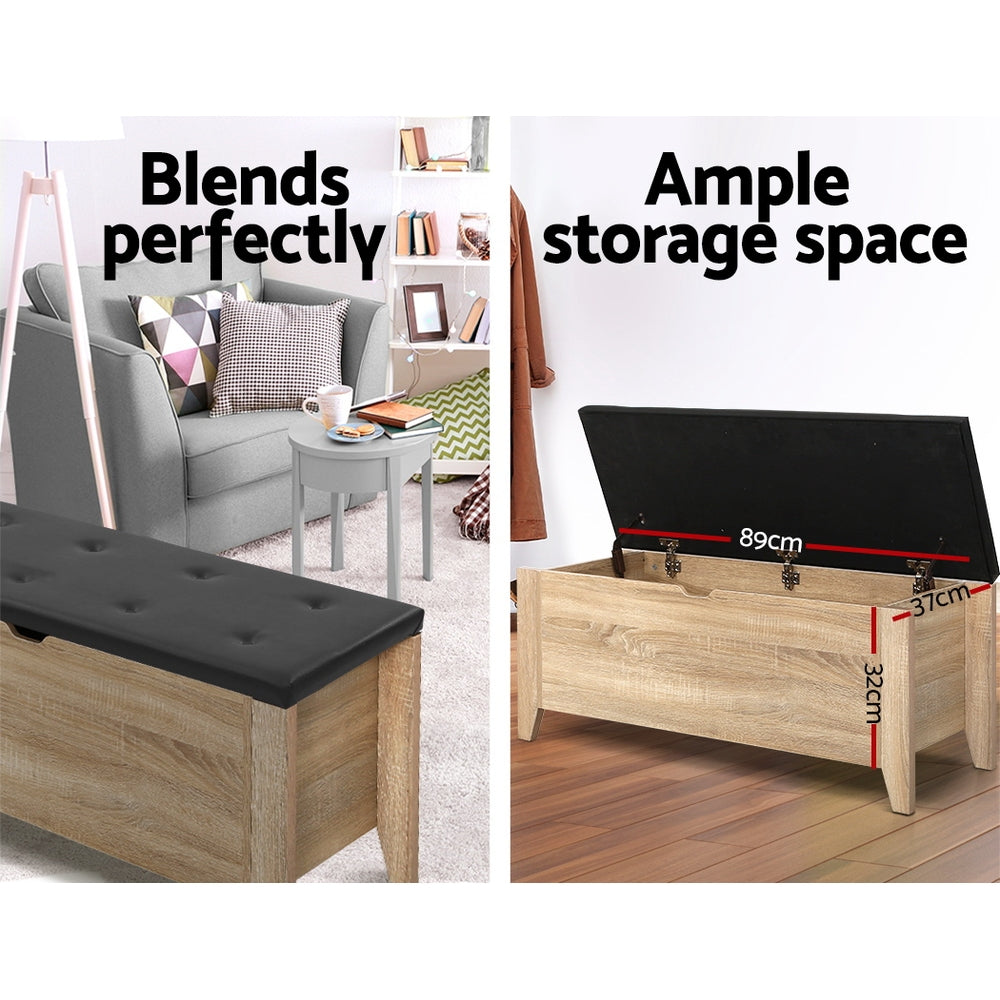 Marlook Storage Ottoman Blanket Box Leather Oak