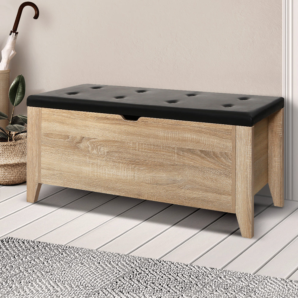 Marlook Storage Ottoman Blanket Box Leather Oak