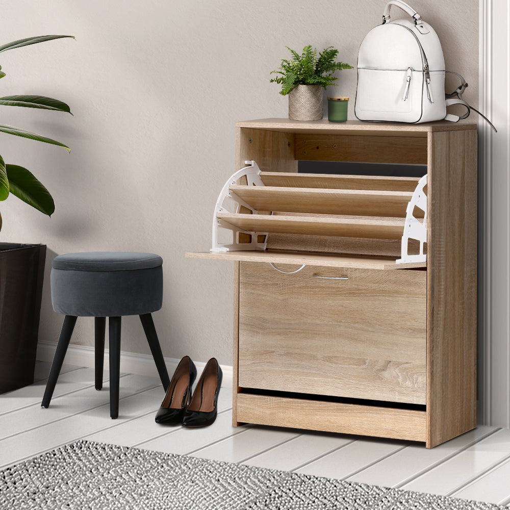 Marlook Shoe Rack Cabinet 24 Pairs 3-tier Wood Nina