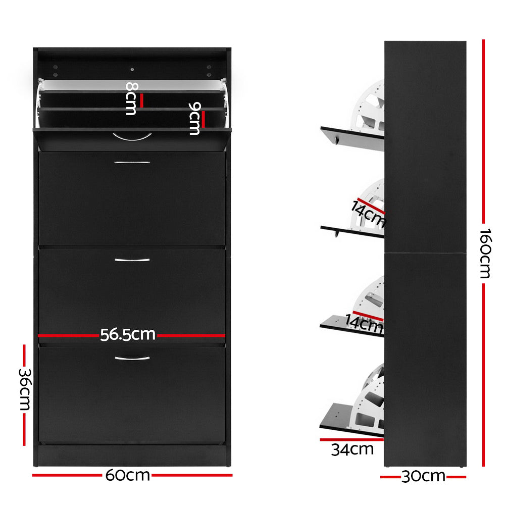 Marlook Shoe Rack Cabinet 60 Pairs 4 Doors - Black