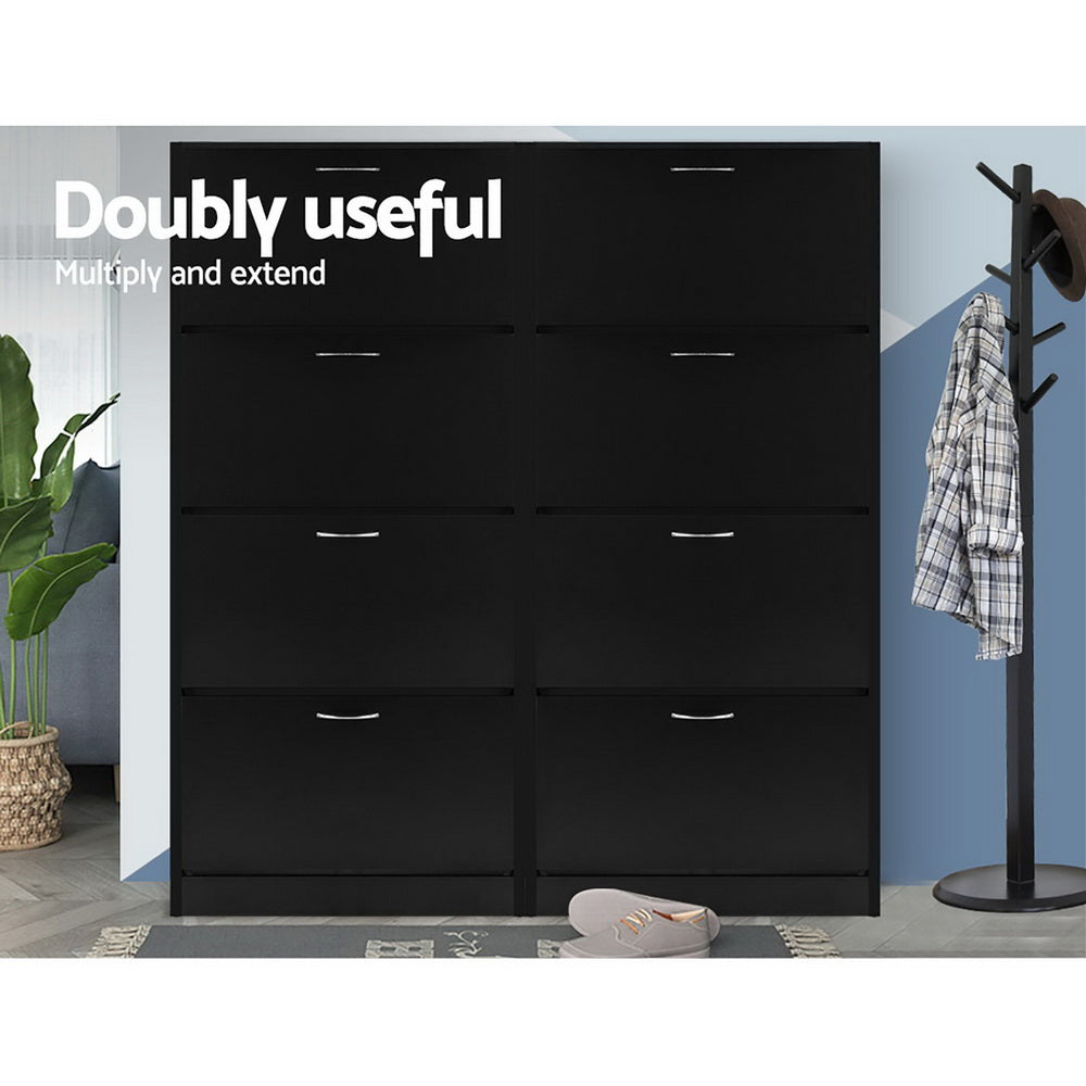 Marlook Shoe Rack Cabinet 60 Pairs 4 Doors - Black