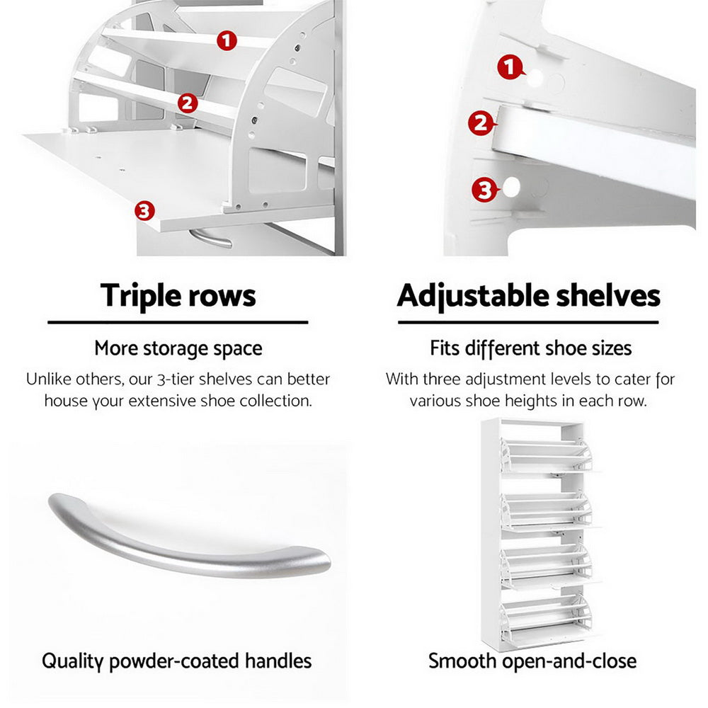 Marlook Shoe Rack Cabinet 60 Pairs 4 Doors - White