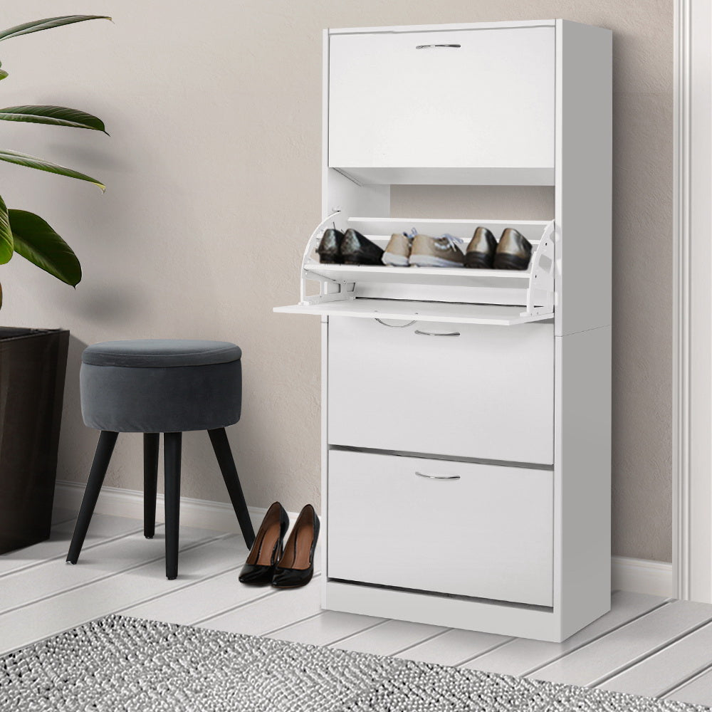 Marlook Shoe Rack Cabinet 60 Pairs 4 Doors - White