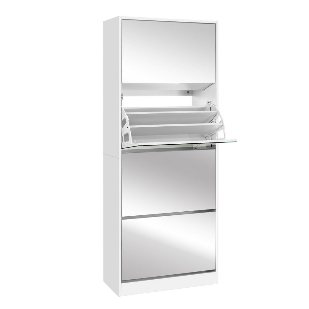 Marlook Shoe Rack Cabinet Mirror 60 Pairs White Rira