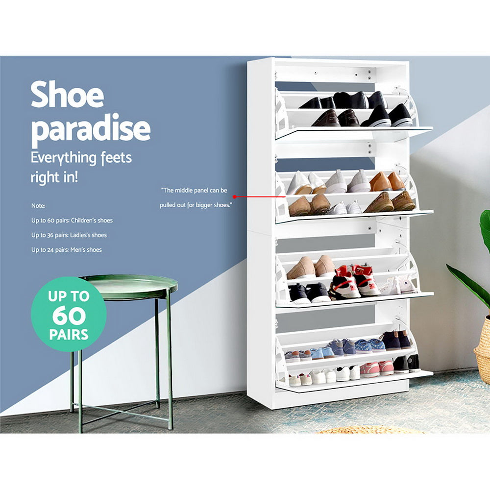 Marlook Shoe Rack Cabinet Mirror 60 Pairs White Rira