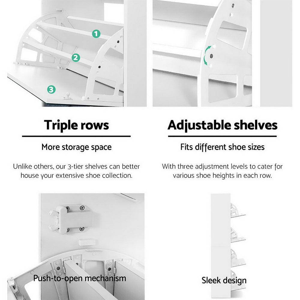 Marlook Shoe Rack Cabinet Mirror 60 Pairs White Rira