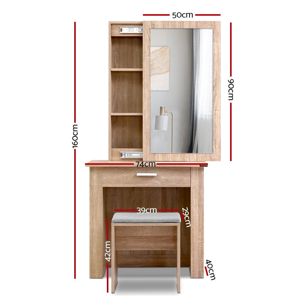 Marlook Dressing Table Stool Set Sliding Mirror Oak Demi