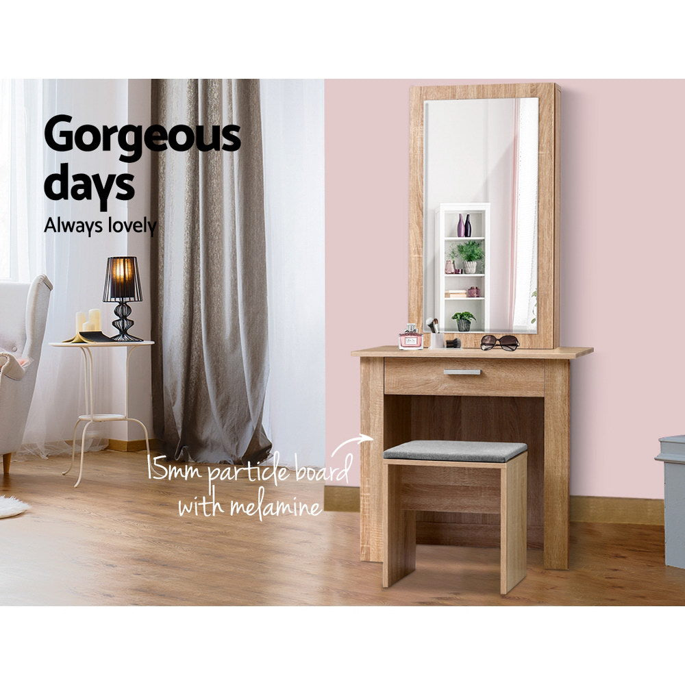Marlook Dressing Table Stool Set Sliding Mirror Oak Demi