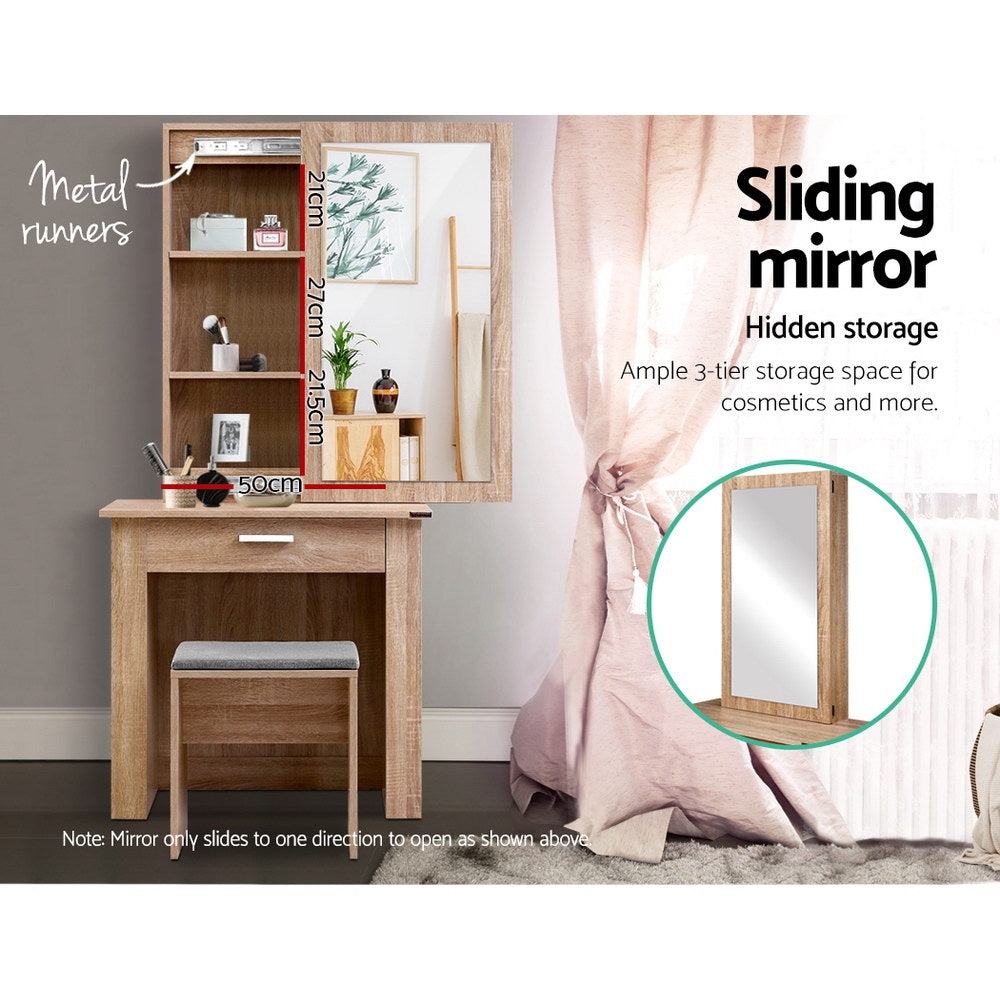 Marlook Dressing Table Stool Set Sliding Mirror Oak Demi