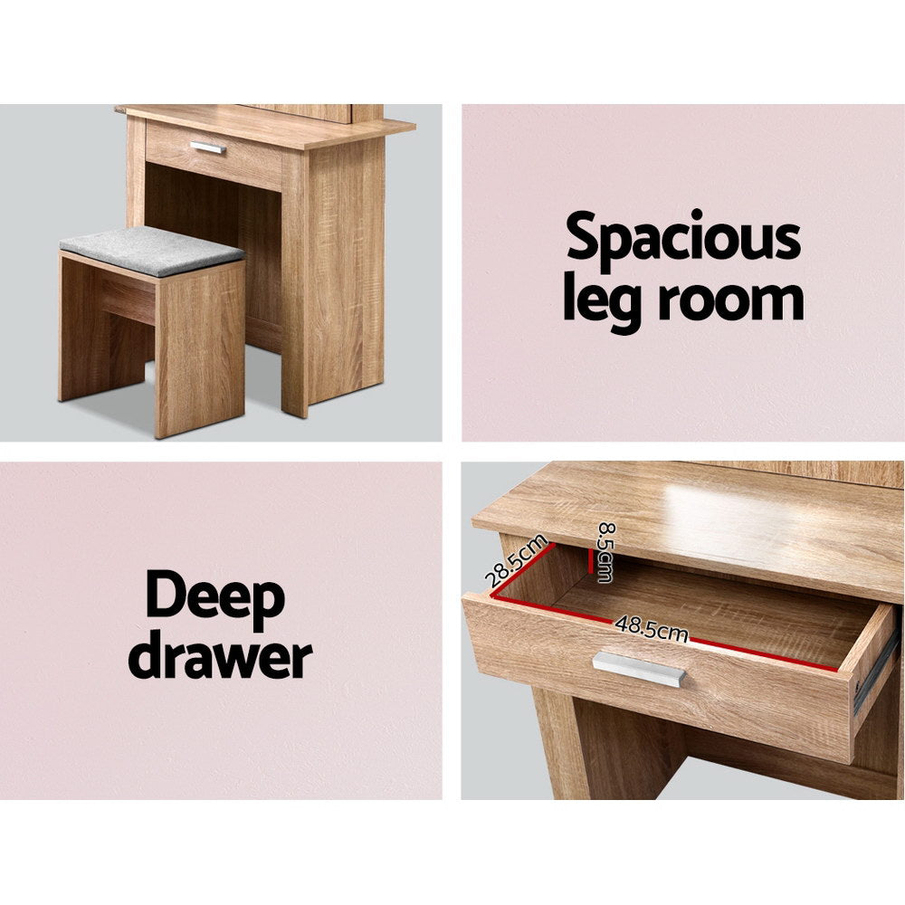 Marlook Dressing Table Stool Set Sliding Mirror Oak Demi