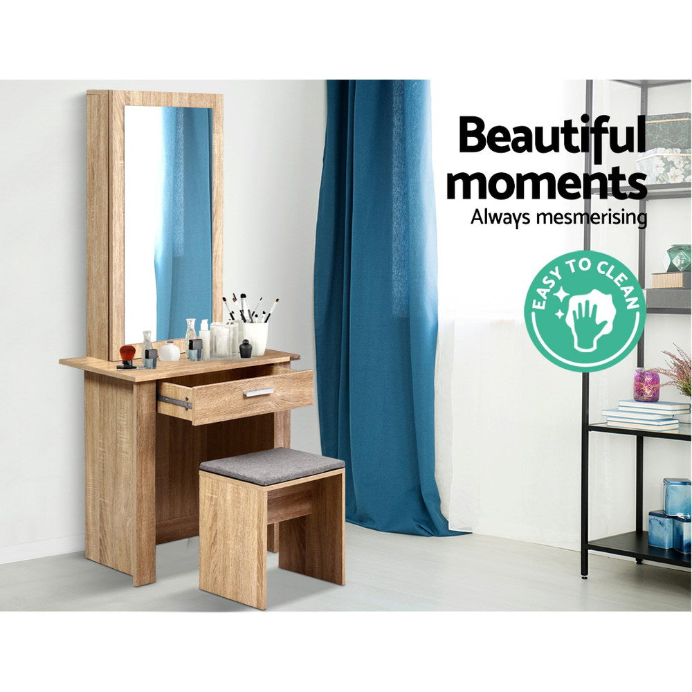 Marlook Dressing Table Stool Set Sliding Mirror Oak Demi