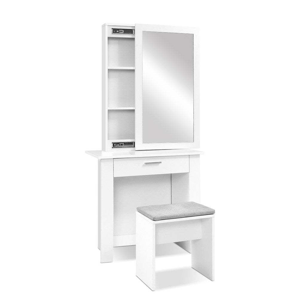 Marlook Dressing Table Stool Set Sliding Mirror White Demi