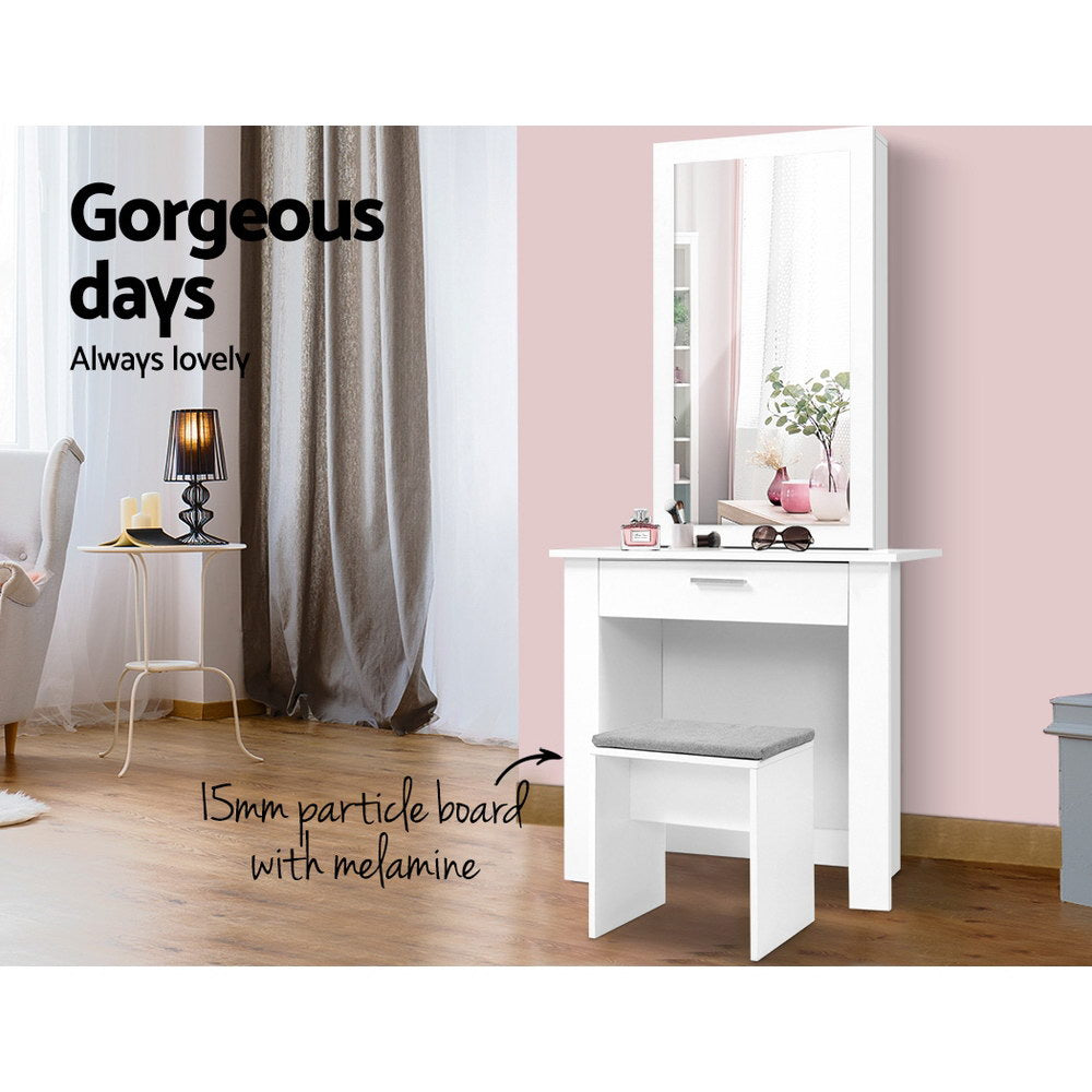 Marlook Dressing Table Stool Set Sliding Mirror White Demi