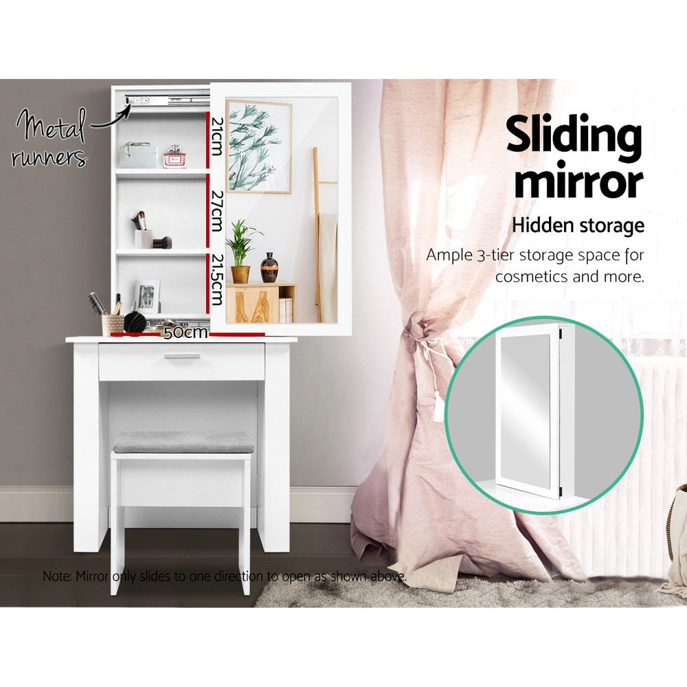 Marlook Dressing Table Stool Set Sliding Mirror White Demi