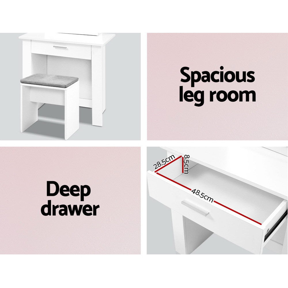Marlook Dressing Table Stool Set Sliding Mirror White Demi