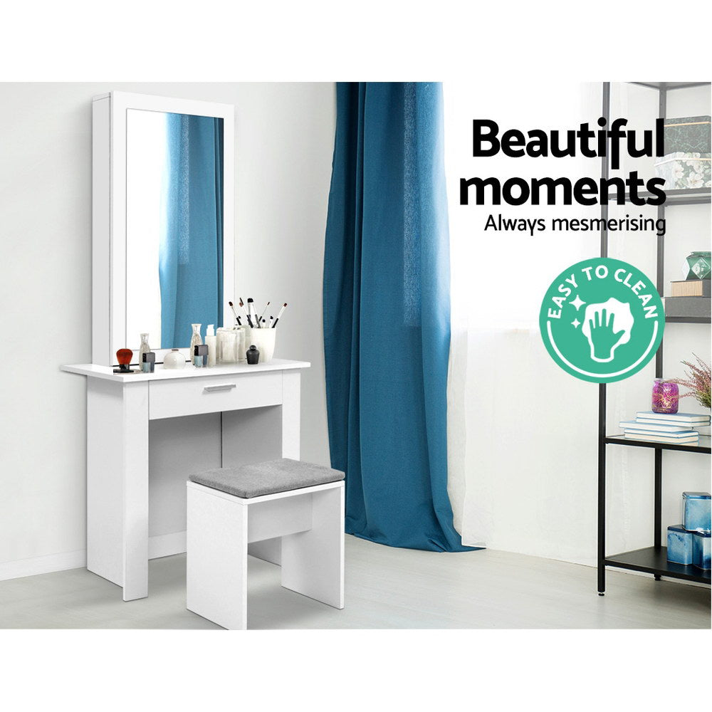 Marlook Dressing Table Stool Set Sliding Mirror White Demi